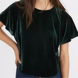 Madewell Dark Green Velvet Short Sleeve Top Size XL